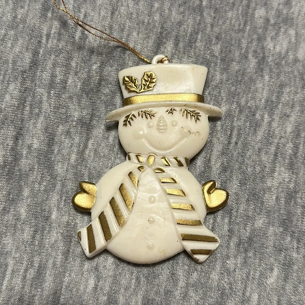 Vintage Gold & White Plastic Christmas Ornaments Lot of 10